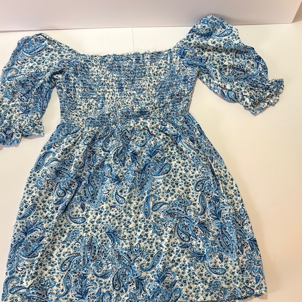 Blue and White Paisley Mini Dress Size Small